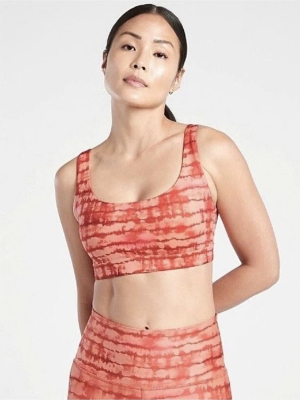 Athleta Exhale Printed Sports Bra A-C Cup Tahiti Island Coral Strappy